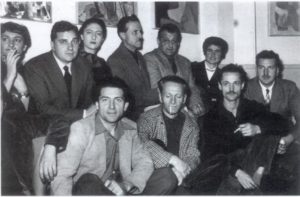 Regine Resner : Le Groupe Octobre, Salon d’Octobre, 1952 – de haut en bas et de gauche à droite, Marcelle Loubchansky (coupée), Jean Messagier, Denise Chesnay, Charles Lapicque, Serge Poliakoff, Mehmed Devrim Nejad, Jean Pons, Charles Estienne, Jean Degottex, René Duvillier.